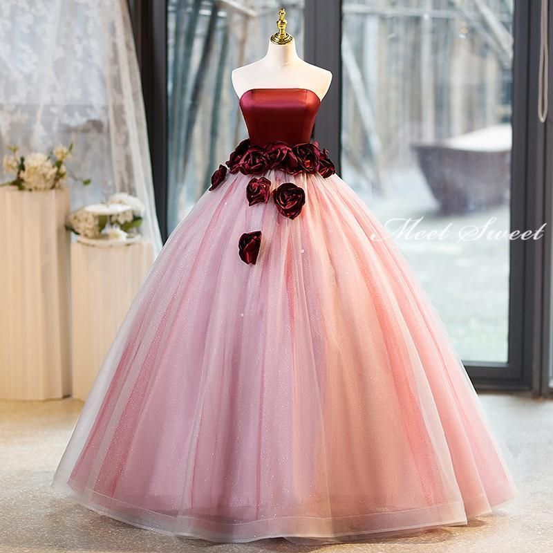 新品 カラードレス 編み上げ ピンク ビスチェ 赤 ロングドレス 結婚式 二次会 発表会 演奏会 ウェディングドレス ウエディングドレス 花嫁 前撮り プリンセスドレス イブニングドレス コンサート パーティードレス