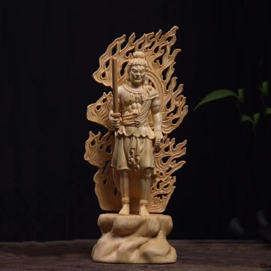 新品 不動明王 神様 神さま 神 魔除け オブジェ 木製 木彫 彫刻 オフィス インテリア