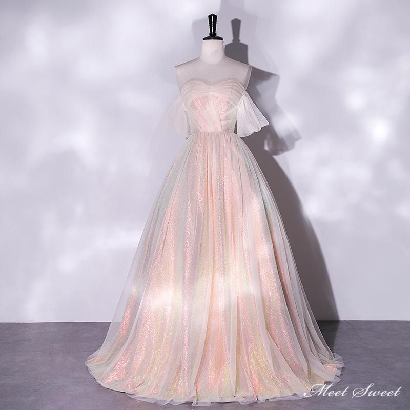 新品 カラードレス 編み上げ シャンパン ロングドレス 結婚式 二次会 発表会 演奏会 ウェディングドレス ウエディングドレス 花嫁 前撮り プリンセスドレス キラキラ イブニングドレス コンサート パーティードレス
