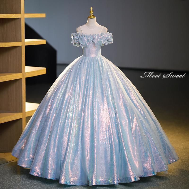 新品 カラードレス 編み上げ ブルー ロングドレス 結婚式 二次会 発表会 演奏会 ウェディングドレス ウエディングドレス 花嫁 前撮り 成人式 卒業式 プリンセスドレス イブニングドレス コンサート パーティードレス ブライダル 披露宴 舞台演出衣装
