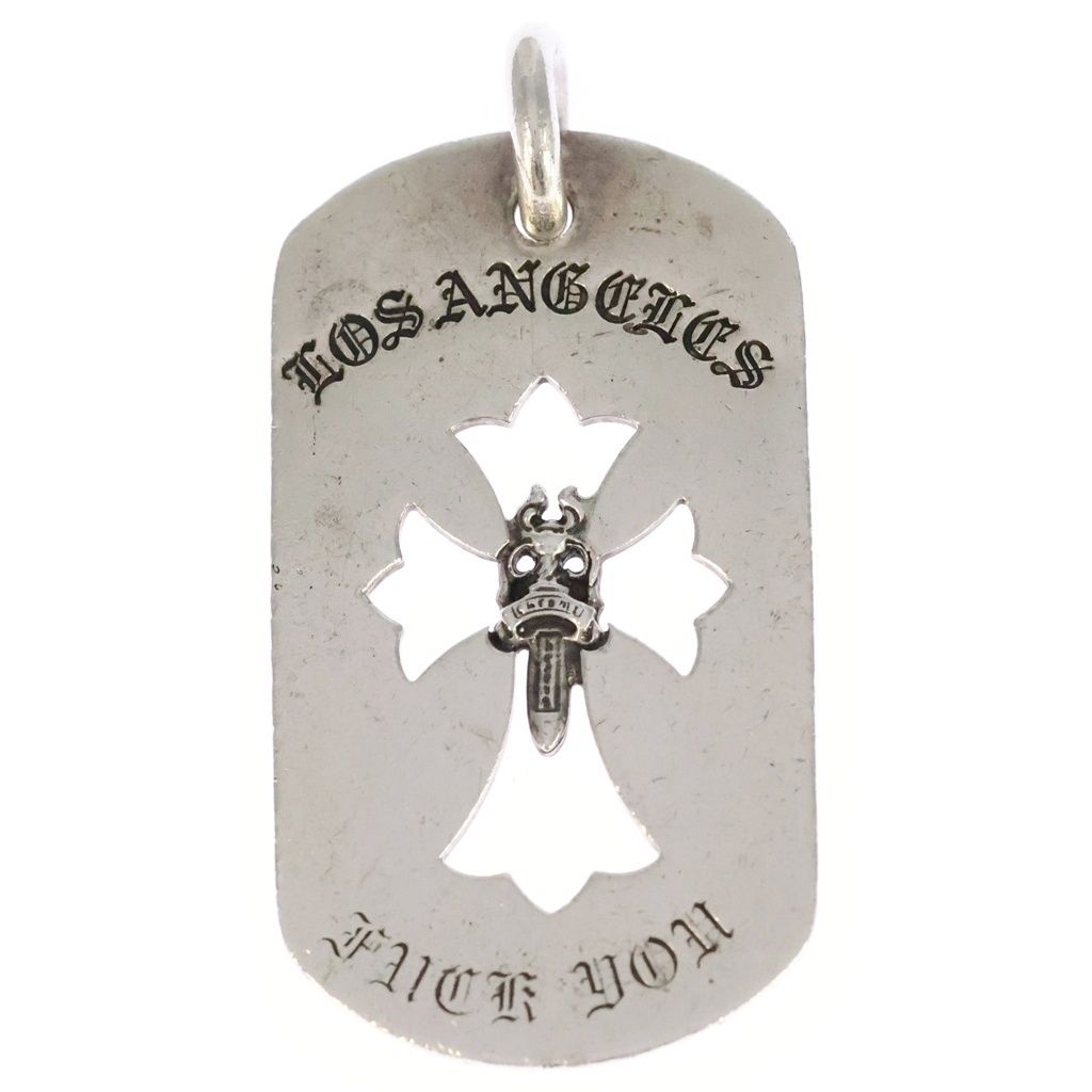 CHROME HEARTS (クロムハーツ) D TAG LRG CROSS DAGG LA FUCK YOU LA限定カットアウトクロスダガー ラージドッグタグ チャーム ペンダントトップ シルバー