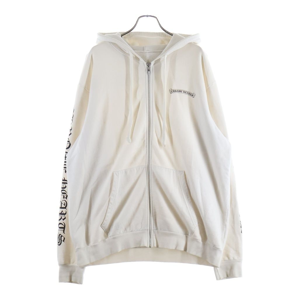 CHROME HEARTS (クロムハーツ) SWTSHRT HD ZIP 袖ロゴ バックスクロールラベルプリント ジップアップパーカー ホワイト