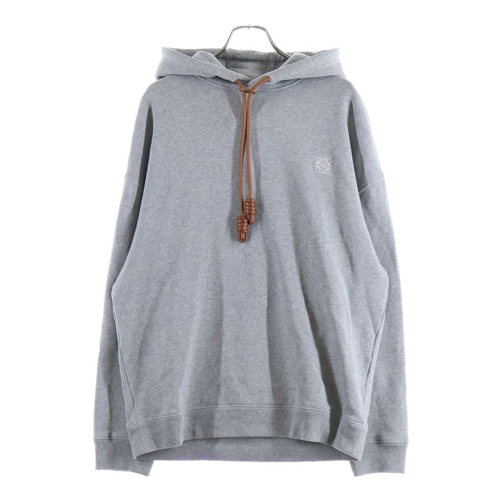 LOEWE (ロエベ) RELAXED FIT HOODIE リラックスフィット レザードローストリング ロゴエンブロイダリー プルオーバーフーデッドパーカー グレー H526Y25X53