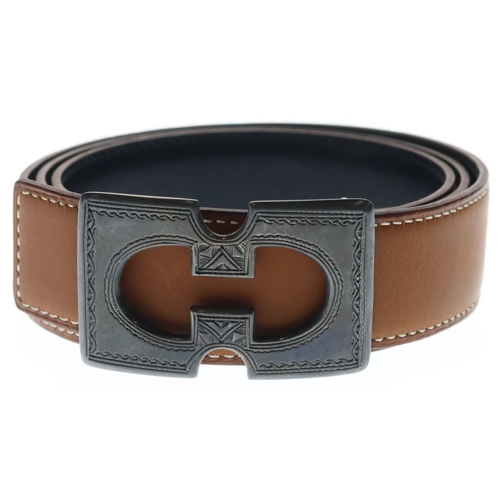 HERMES (エルメス) トゥアレグ ベルトバックル レザーベルト □D刻印 #90 ブラウン/シルバー