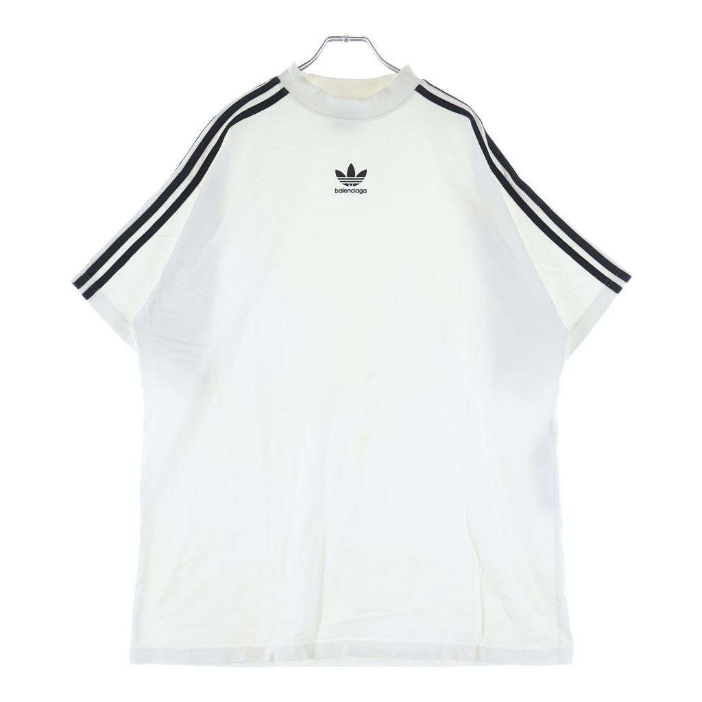 BALENCIAGA (バレンシアガ) 23SS ×adidas フロントロゴプリント サイドライン オーバーサイズ 半袖Tシャツ カットソー ホワイト 739101 TNVA6