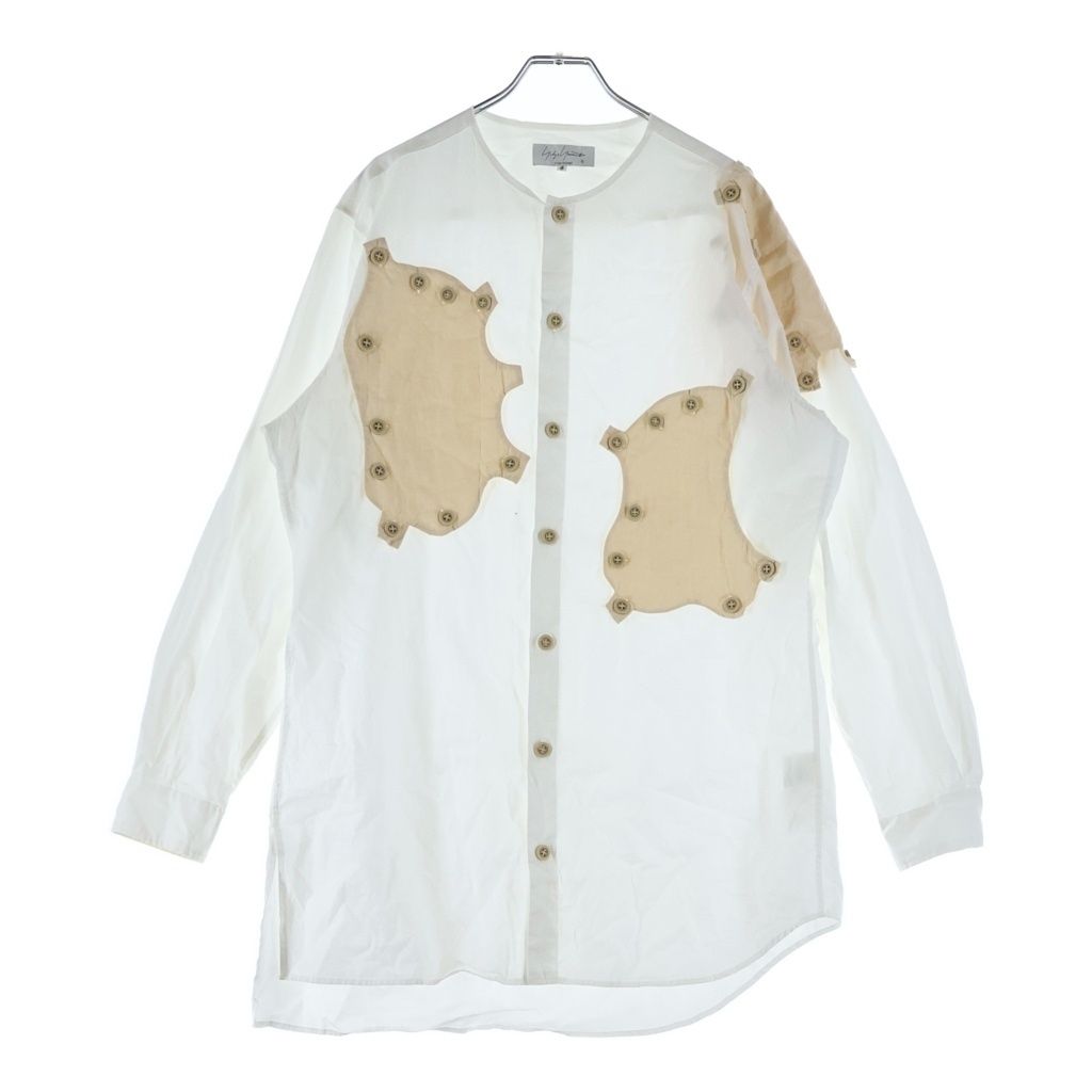 Yohji Yamamoto POUR HOMME (ヨウジヤマモト プールオム) コットン ヘンリカラー パッチデザイン 長袖シャツ ホワイト HD-B42-829
