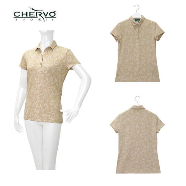 シェルボ CHERVO レディース 春夏 吸水速乾 UVカット ボタニカル柄 ストレッチ半袖シャツ サイズ40 032-28241-ch