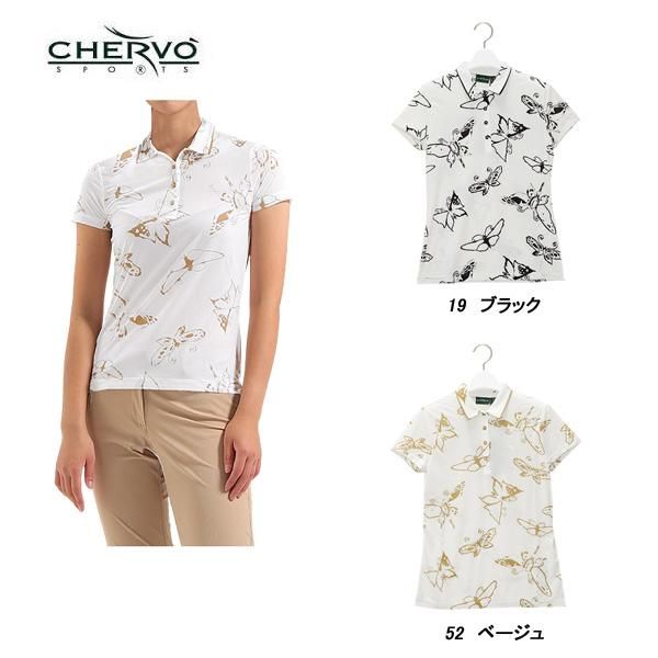 シェルボ CHERVO レディース 春夏 吸水速乾 ストレッチ 総柄プリント半袖ポロシャツ 032-28443-ch