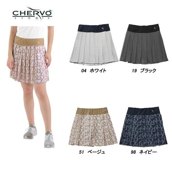 シェルボ CHERVO レディース 春夏 ストレッチ総柄プリーツスカート　カラー　51　ベージュ/98　ネイビー　032-78471-ch