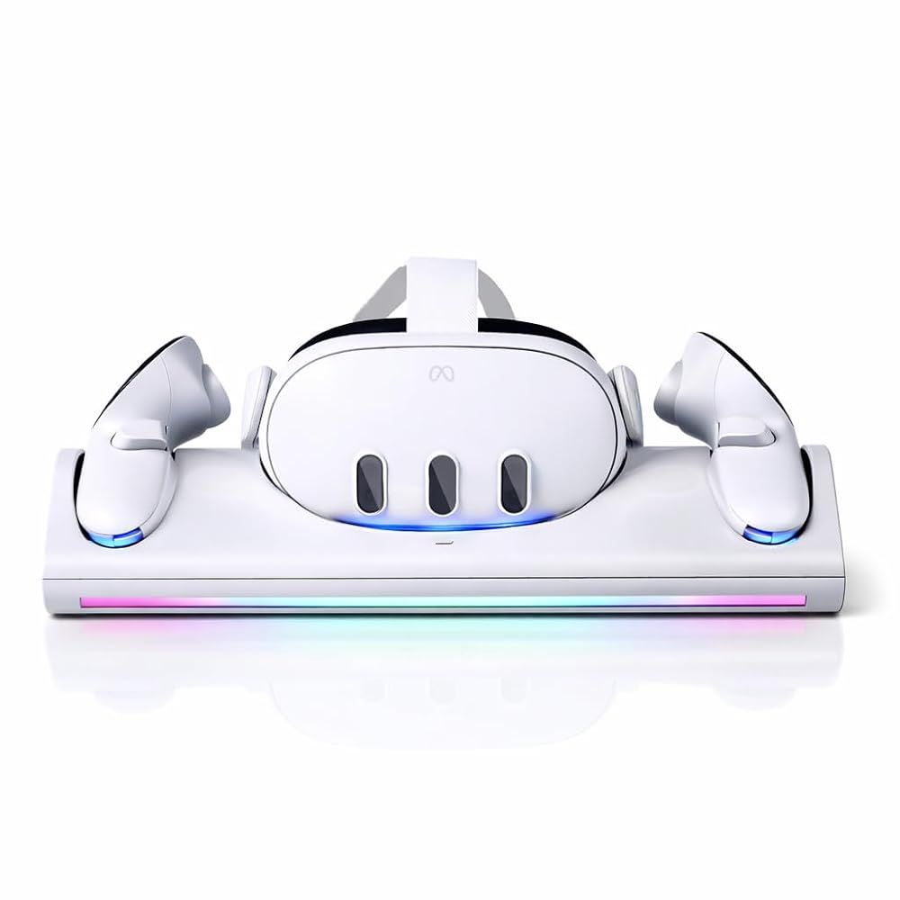 【Meta Quest3専用】 置くだけ VR充電スタンド ドック 卓上 ヘッドセット＆コントローラー 充電ホルダー タイプC 急速充電 LEDライト付き 6,127円