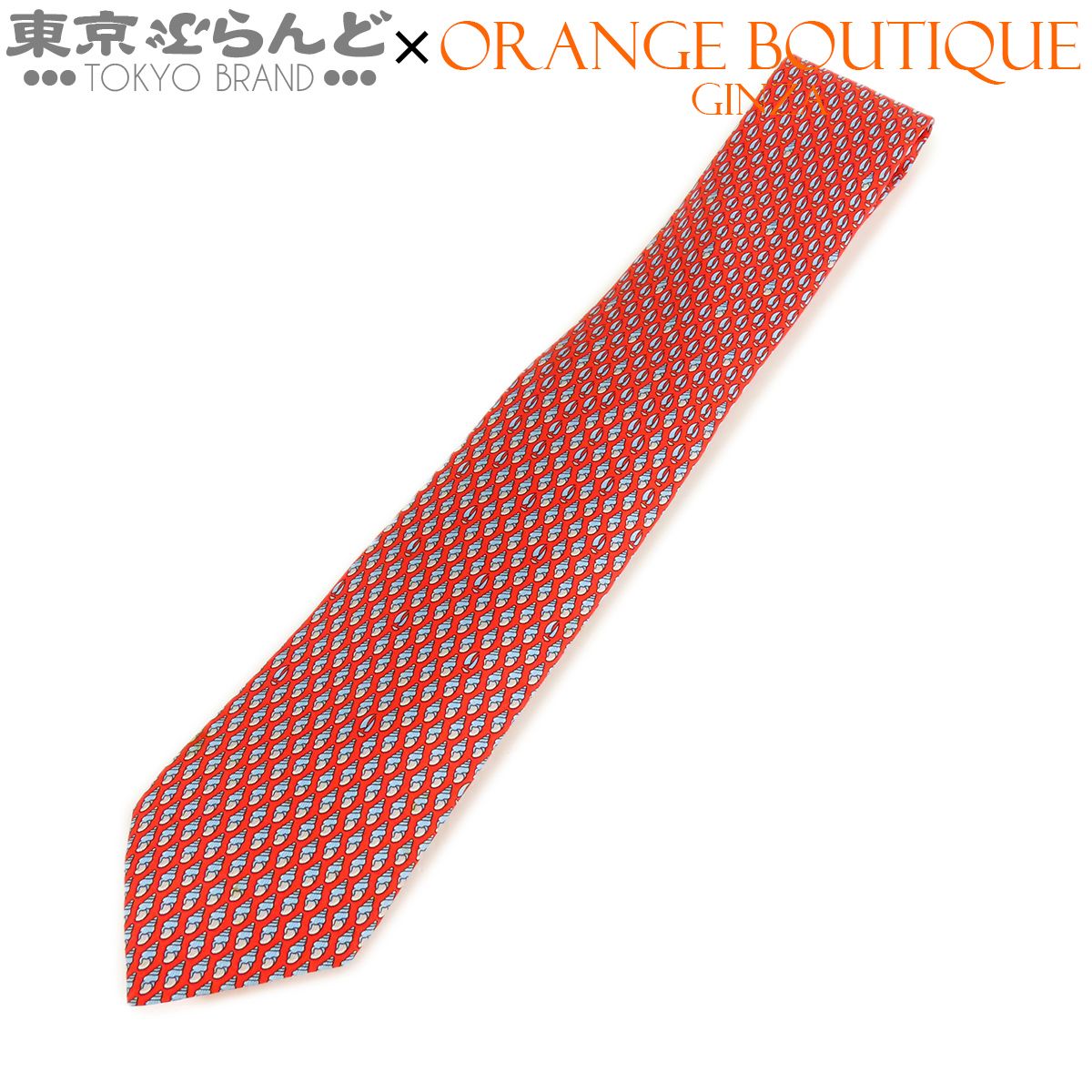 エルメス HERMES ネクタイ レッド シルク 貝殻 ヨット メンズ 015000410