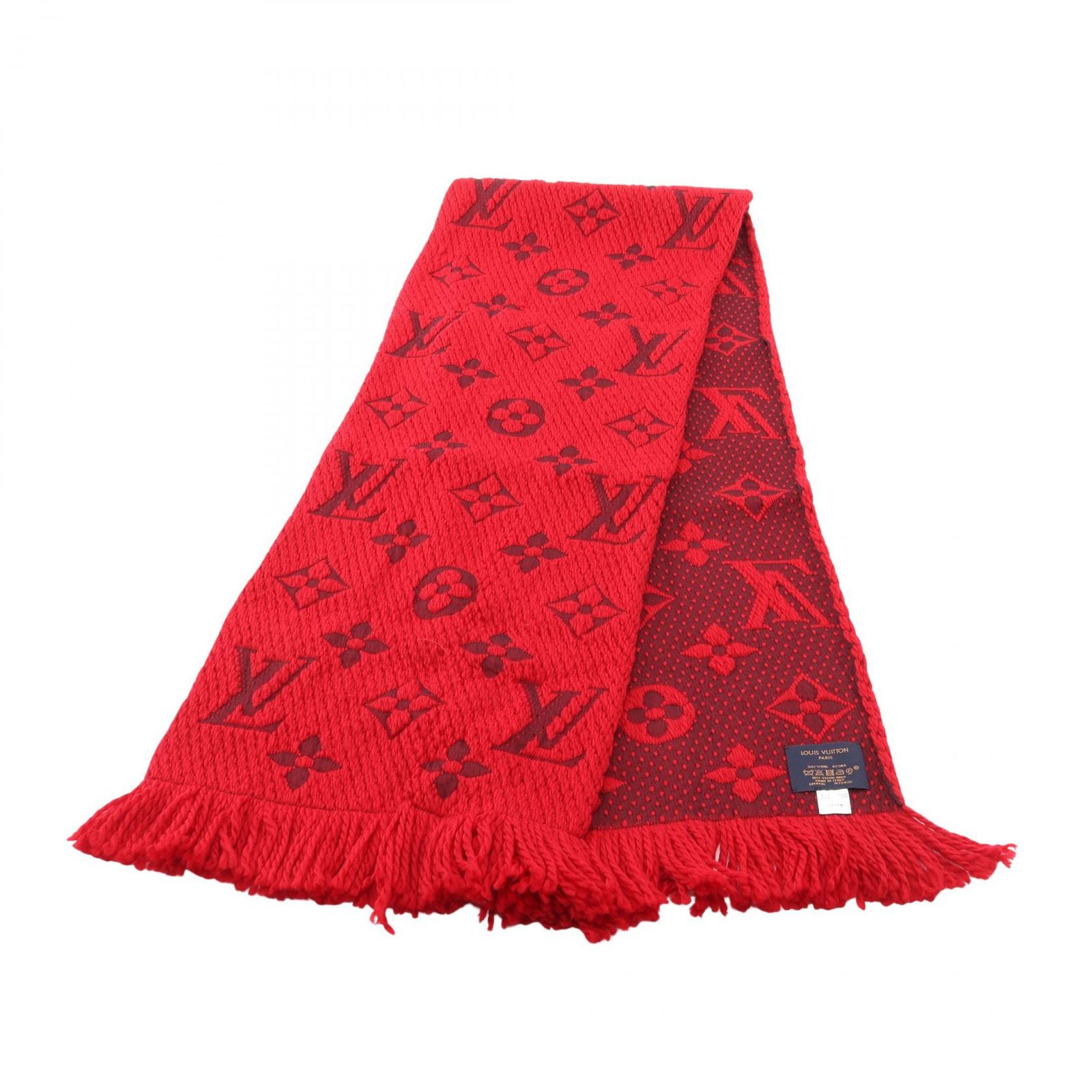 ルイ・ヴィトン LOUIS VUITTON マフラー エシャルプ ロゴマニア ルビー M72432 ウール シルク マフラー レディース Used A