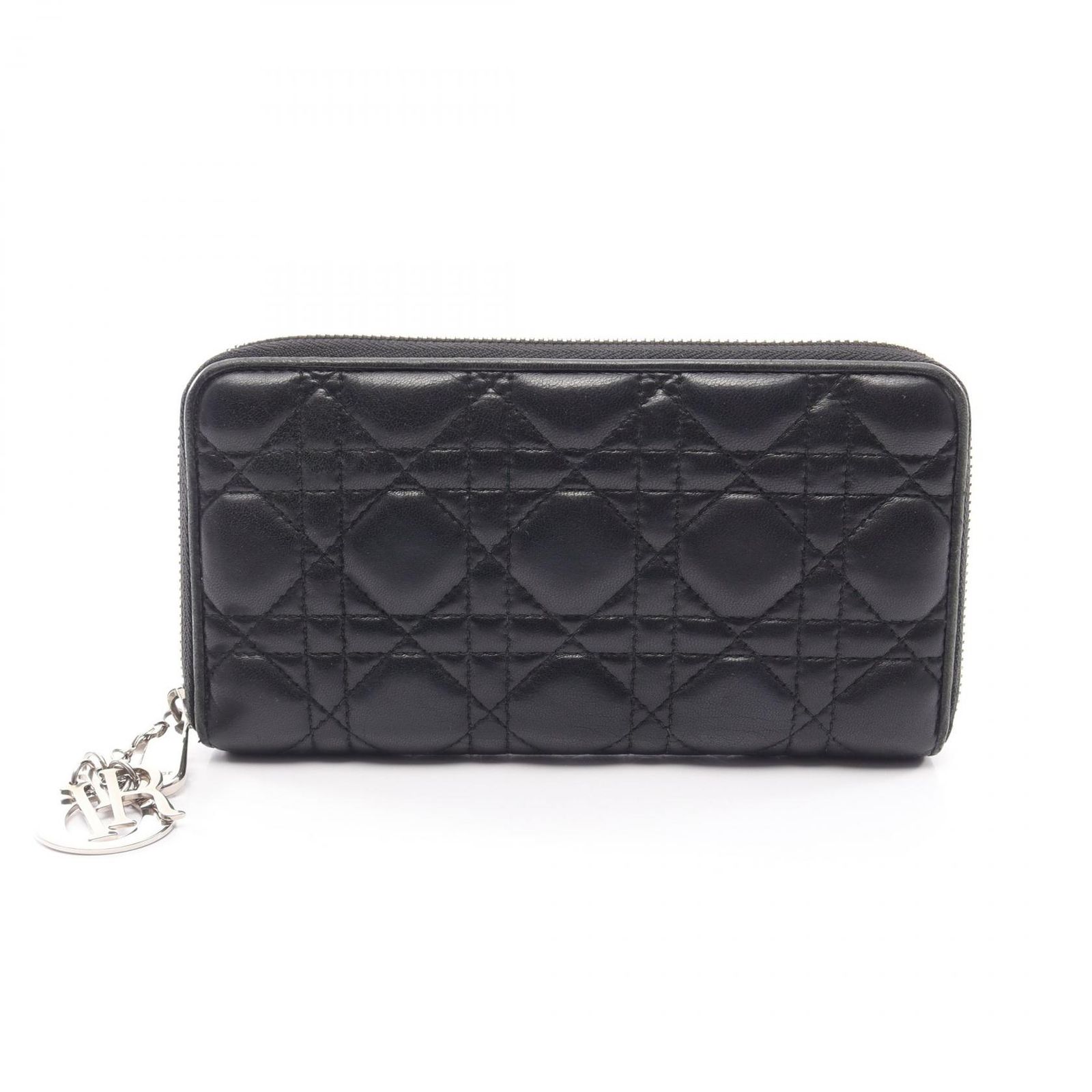 ディオール Dior ラウンド長財布 LADY DIOR VOYAGEUR カナージュ ブラック レザー レディディオール ラウンド長財布 レディース Used B