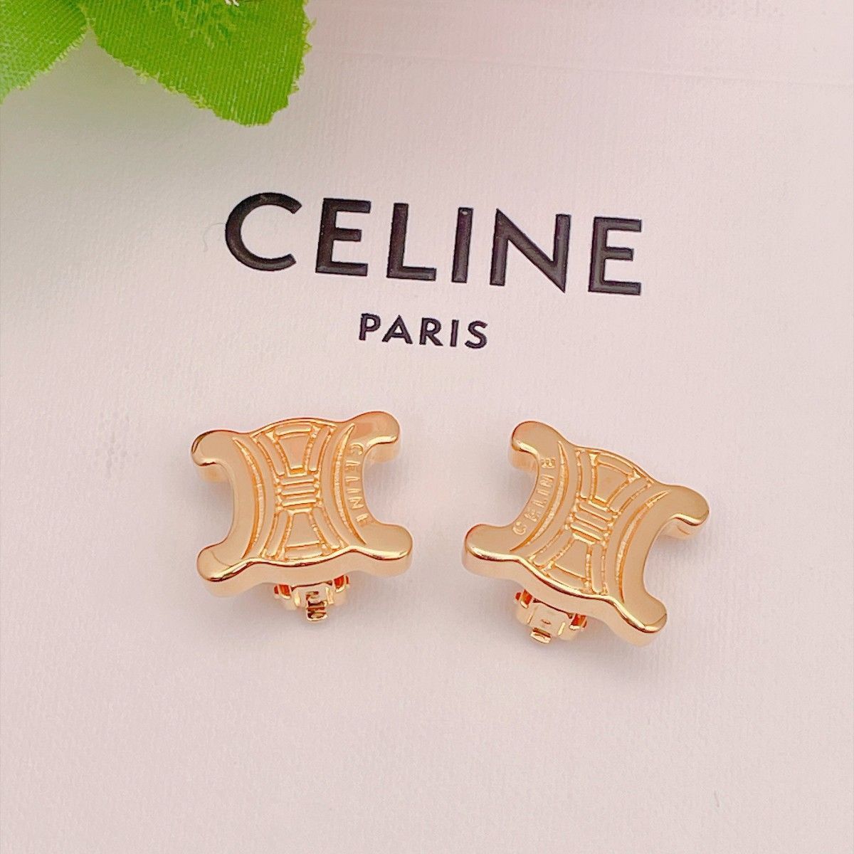 ◇セリーヌ◇新品仕上済 CELINE トリオンフ マカダム イヤリング 両耳 ブランド 11.52g ゴールド