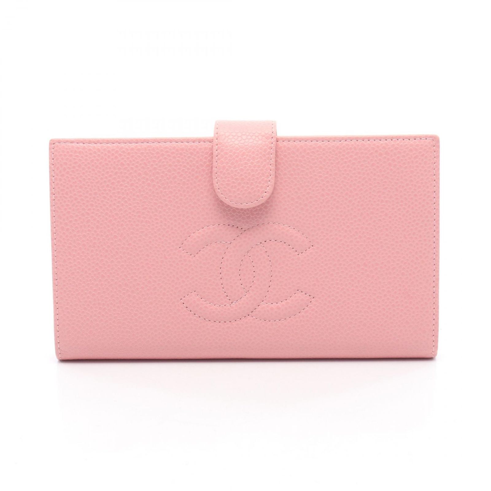 シャネル CHANEL 二つ折り長財布 ココマーク ピンク キャビアスキン(グレインドカーフ) ココマーク がま口長財布 レディース Used A