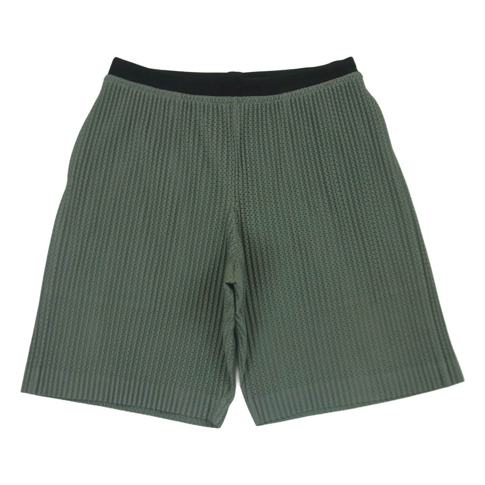 HOMME PLISSE ISSEY MIYAKE オム プリッセ イッセイミヤケ hp71jf149 プリーツ イージー ショーツ ショート パンツ グレー系 グリーン系 グレイッシュグリーン系 3【中古】