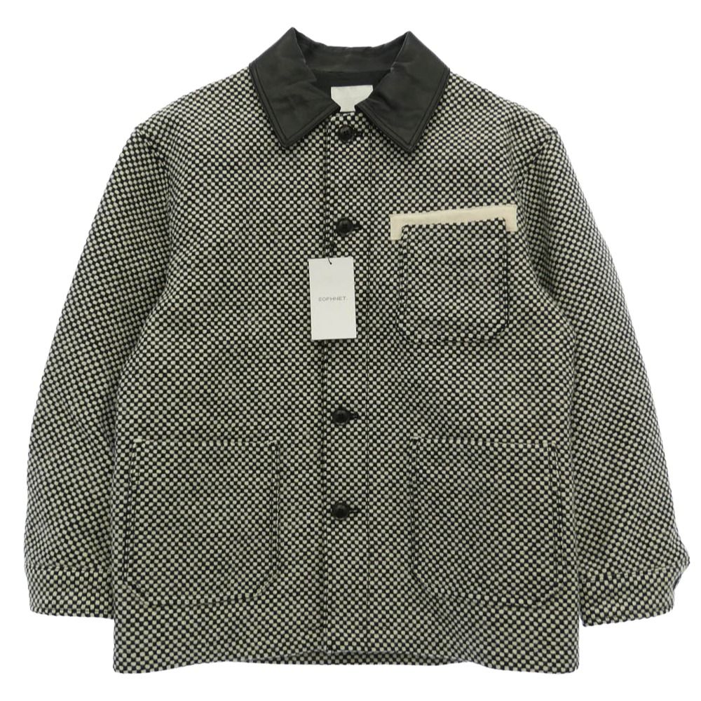 SOPHNET. ソフネット 25AW SPNT-252006 × Kvadrat LEATHER COLLAR COVERALL Sisu クヴァドラ 襟レザー カバーオール ウール ジャケット ブラック系 ホワイト系 1【新古品】【未使用】【中古】