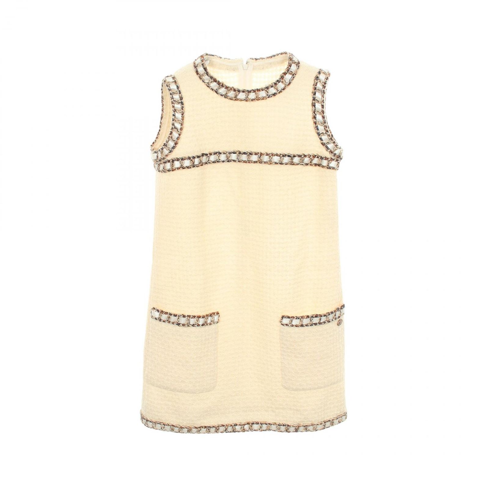 シャネル CHANEL ワンピース ノースリーブ ツイード ミニドレス P54379V37165 ホワイト ウール ツイードワンピース レディース Used A