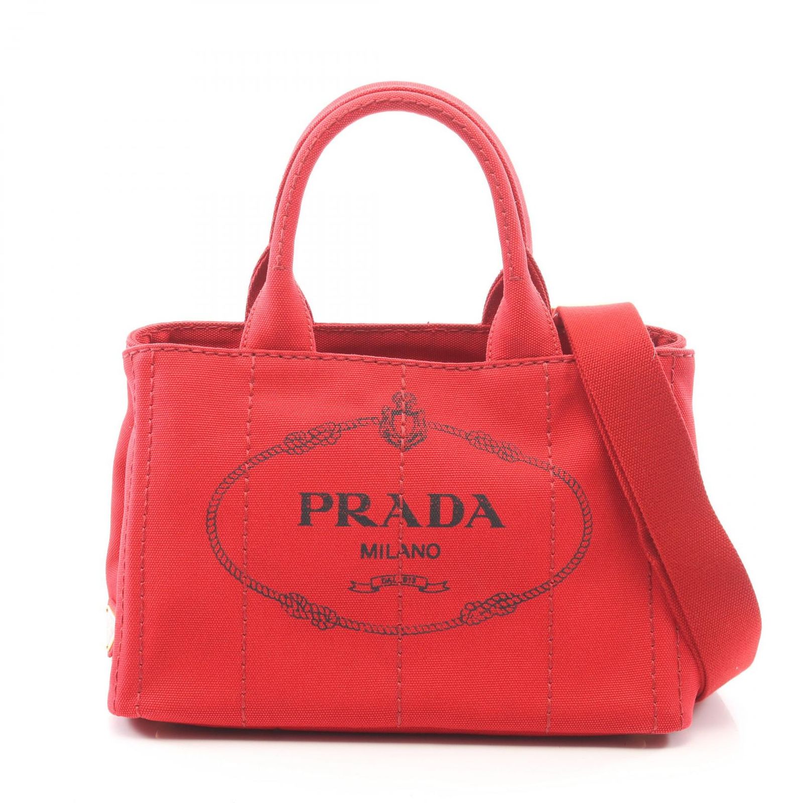 プラダ PRADA トートバッグ CANAPA カナパ 2WAY レッド/ブラック キャンバス カナパ ミニ レディース Used A