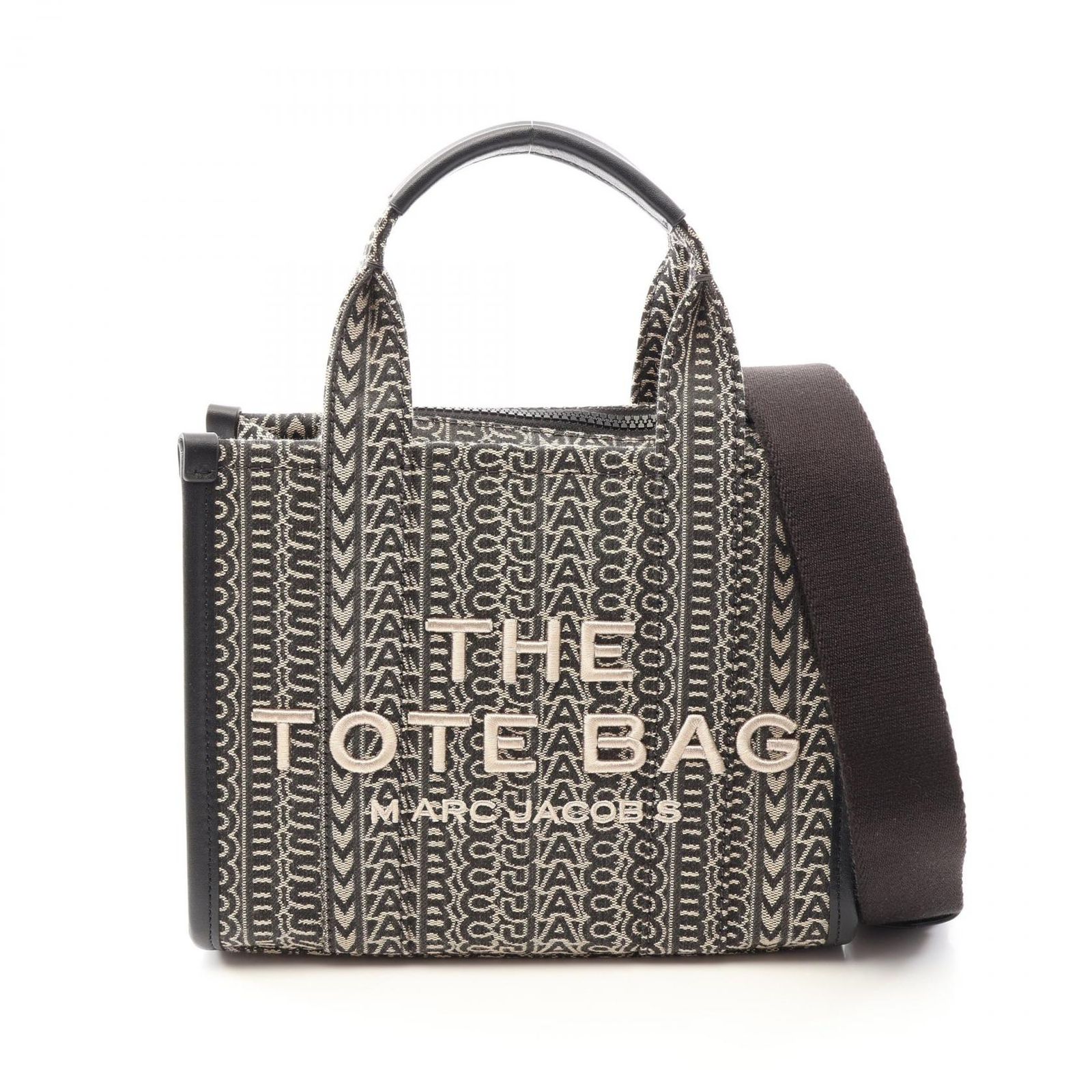 マークジェイコブス MARC JACOBS トートバッグ ザ モノグラム ジャカード 2WAY 2F4HTT016H05 ベージュ キャンバス レザー トートバッグ ベージュ ブラック レディース