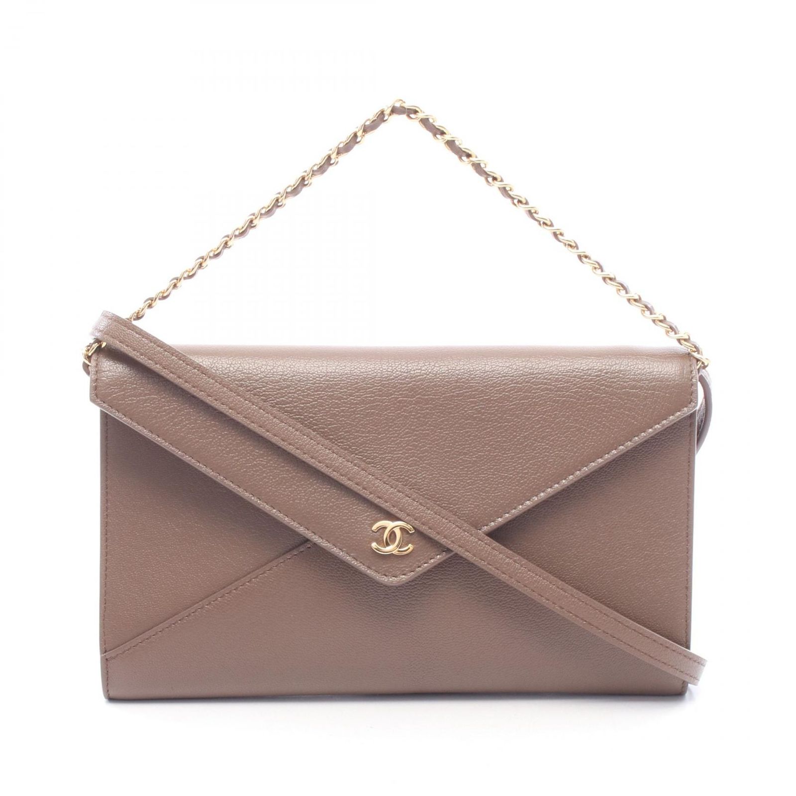 シャネル CHANEL ショルダーバッグ エンベロープ ココマーク グレージュ レザー エンベロープ・ショルダーバッグ レディース Used A