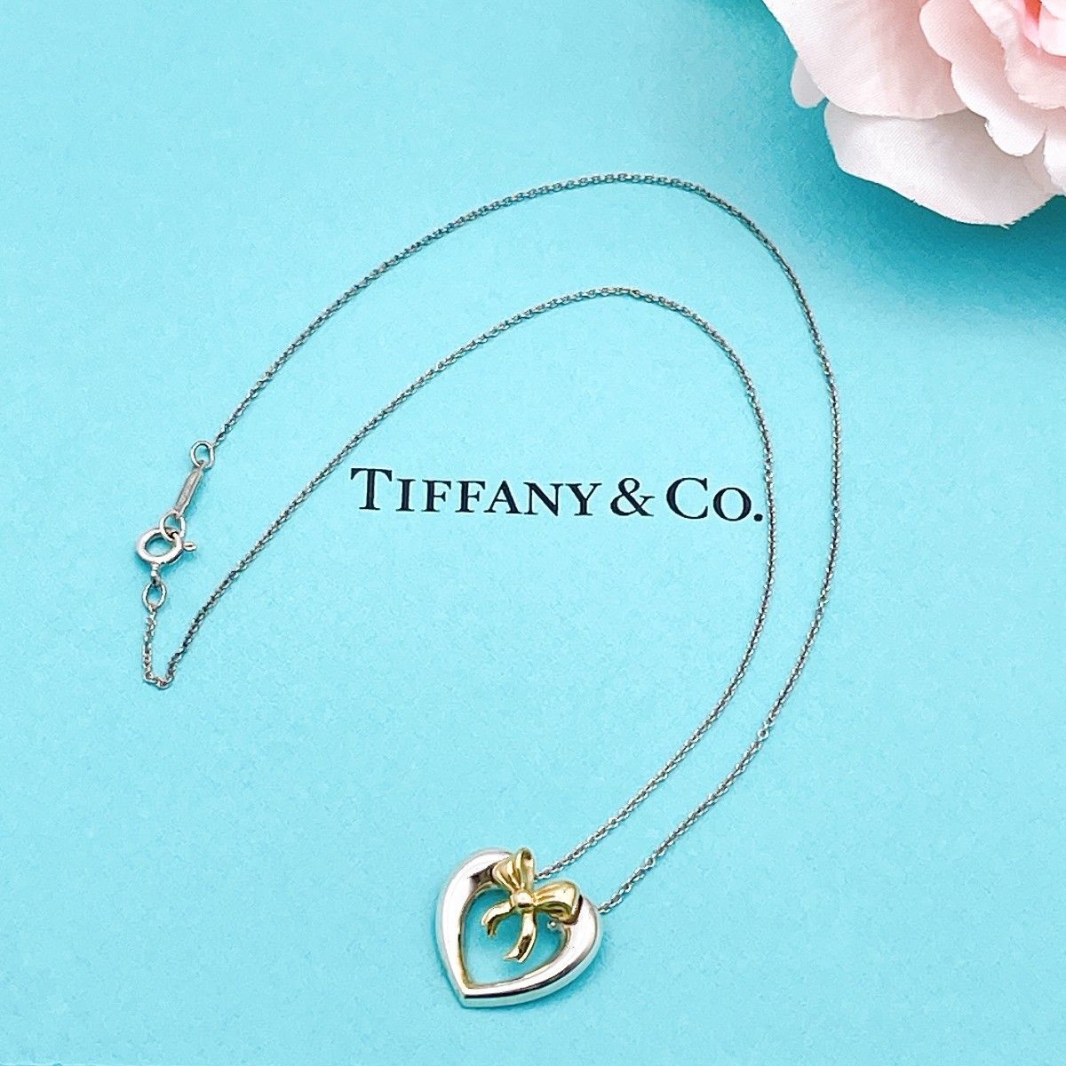 ◇ティファニー◇新品仕上済 Tiffany&Co. ハートリボン ネックレス Ag925 シルバー Au750 ゴールド K18 4.82g ブランド 18,550円