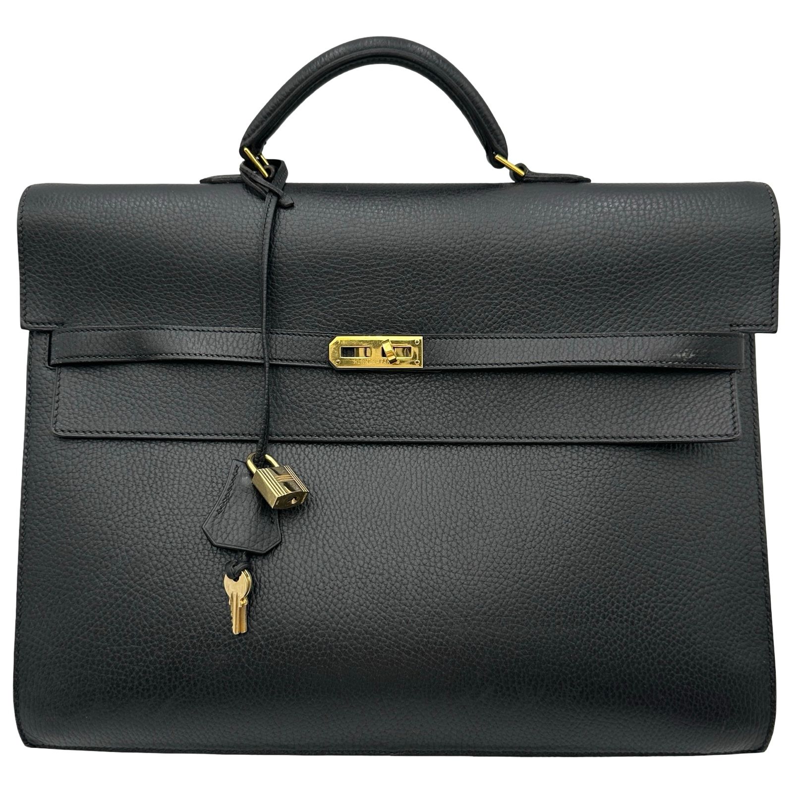エルメス HERMES ケリーデペッシュ38 □C刻印 ブラック ゴールド金具 アルデンヌ メンズ ハンドバッグ