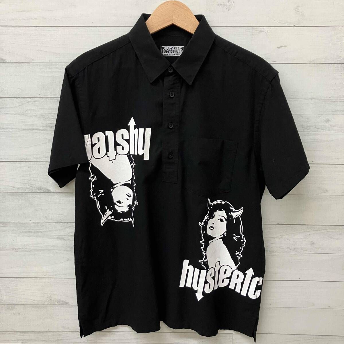 HYSTERIC GLAMOUR ヒステリックグラマー 半袖シャツ DEVILWOMANプルオーバーシャツ メンズ Sサイズ ブラック