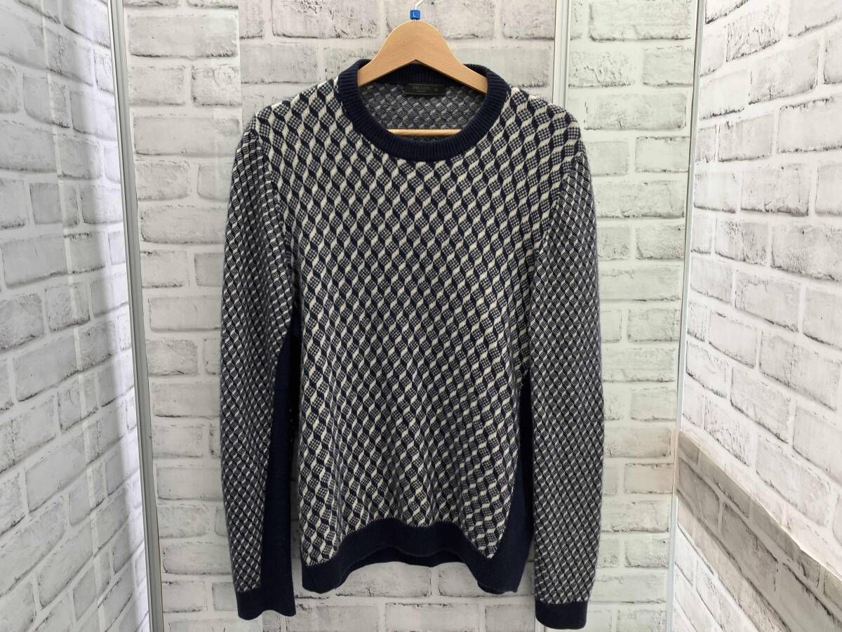 PRADA/19年製/カシミヤニット/サイズ50(Lサイズ)/総柄/プラダ/ネイビーカラー