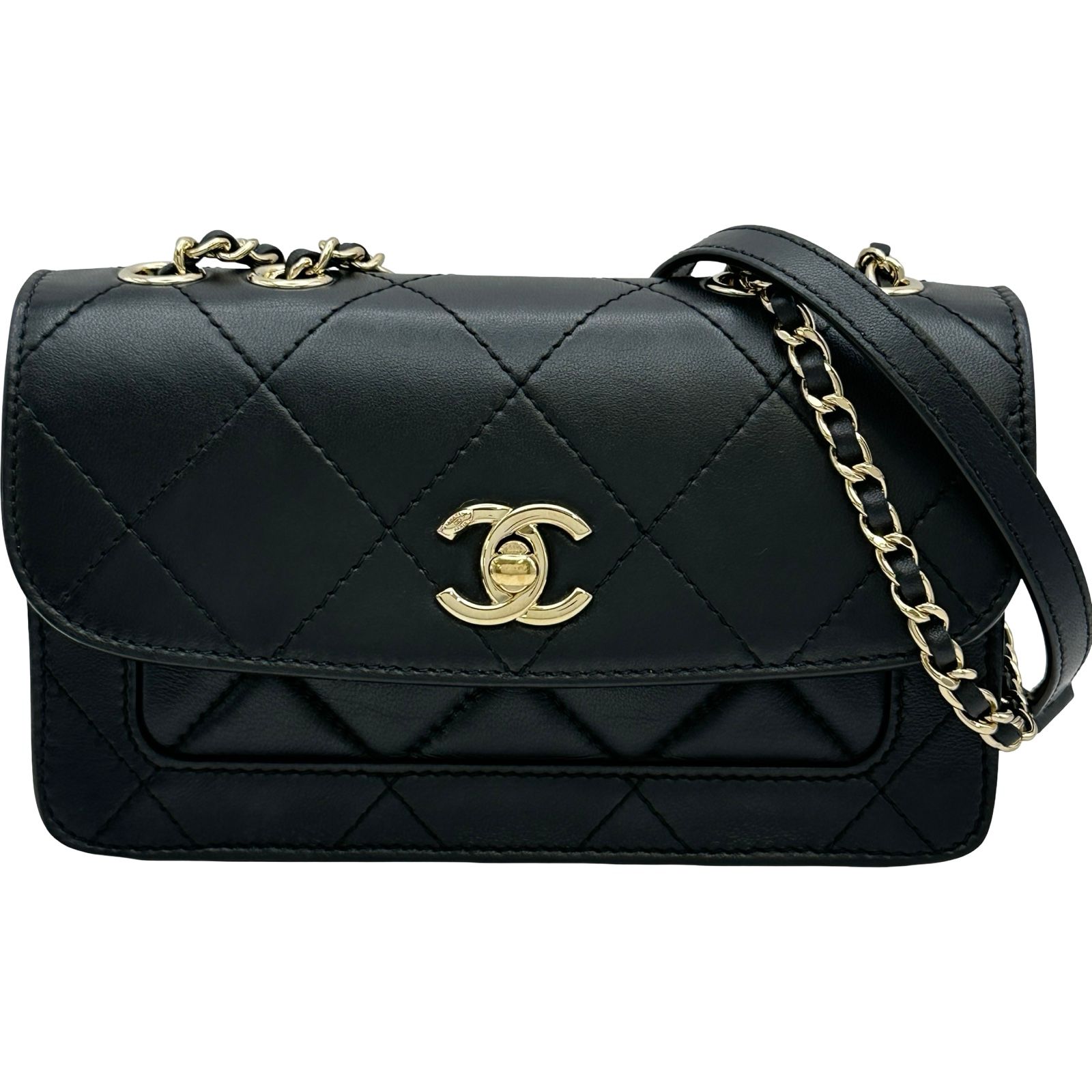 シャネル CHANEL マトラッセミニフラップショルダーバッグ ブラック ゴールド金具 ラムスキン レディース ショルダーバッグ 234,000円