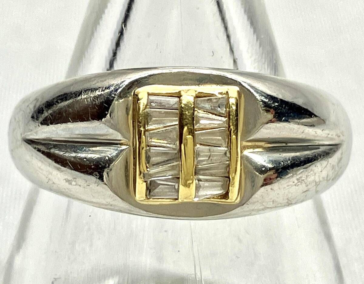 Pt900/K18 リング 12.5号 4.7g 014の刻印有 幅0.2-0.8cm 石付 月型甲丸 コンビネーション 54,552円