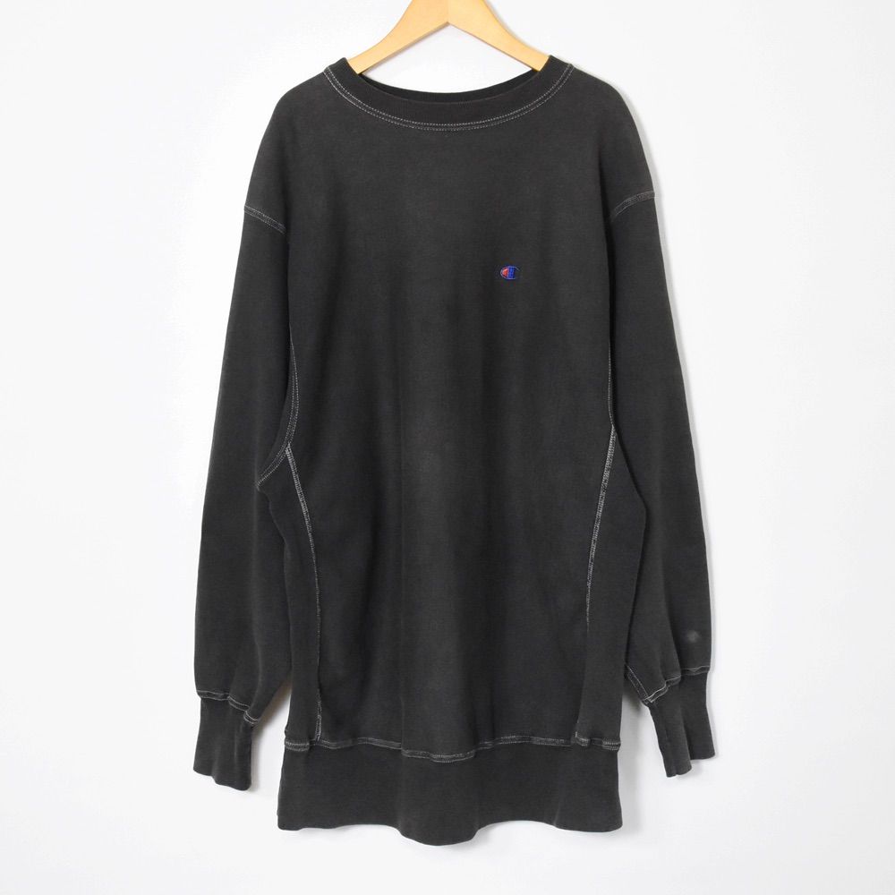 Champion リバースウィーブ 刺繍タグ トリコタグ 90s コットン90% 後期 メキシコ製 XL 目付き 無地 刺繍 ブラック 黒 コントラストステッチ スウェット トレーナー 古着 チャンピオン ヴィンテージ 90年代