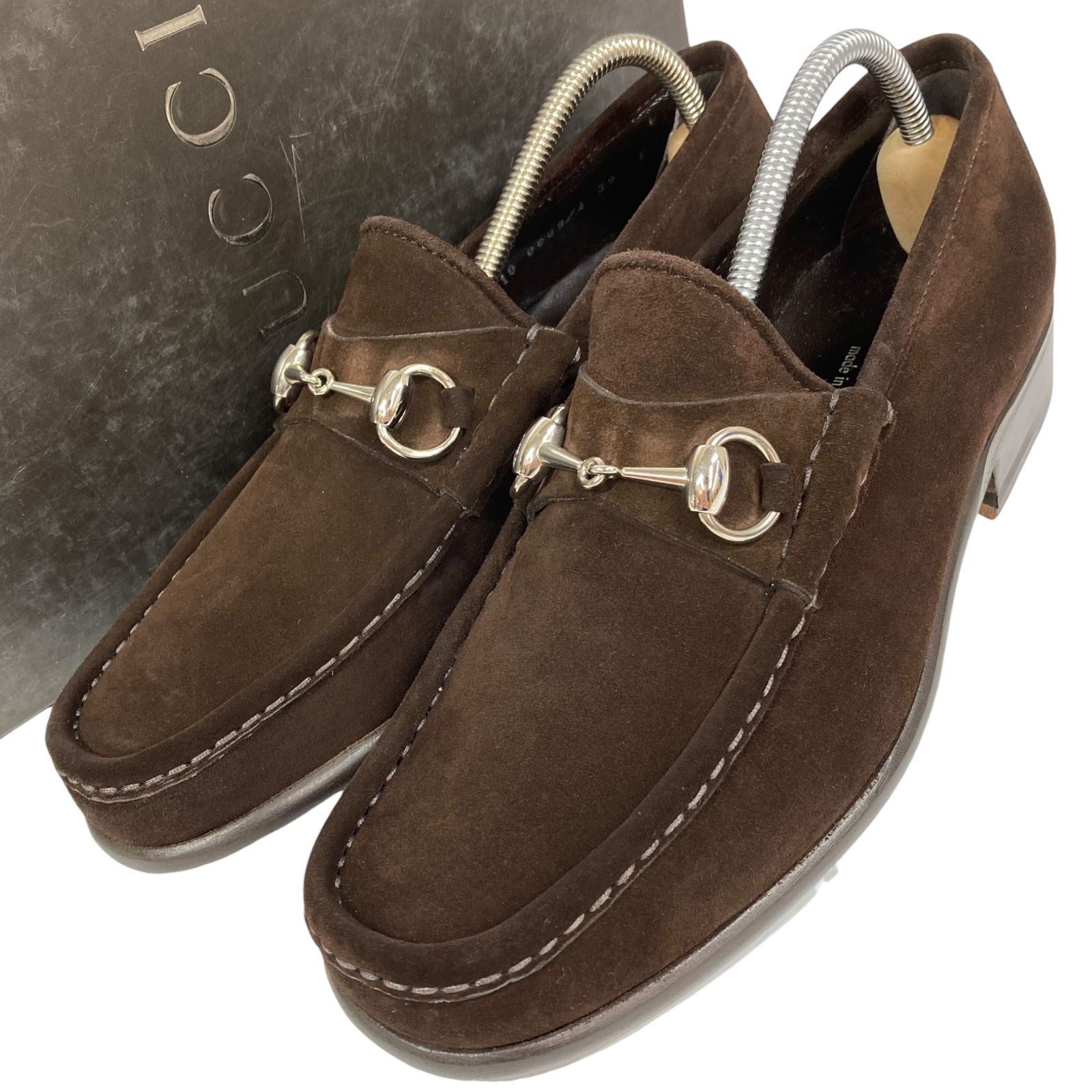 未使用品【グッチ】本物 GUCCI 靴 24cm 茶 ホースビット ローファー スリッポン ビジネスシューズ スエード 男性用 メンズ 伊製 39 E 箱有 22,720円
