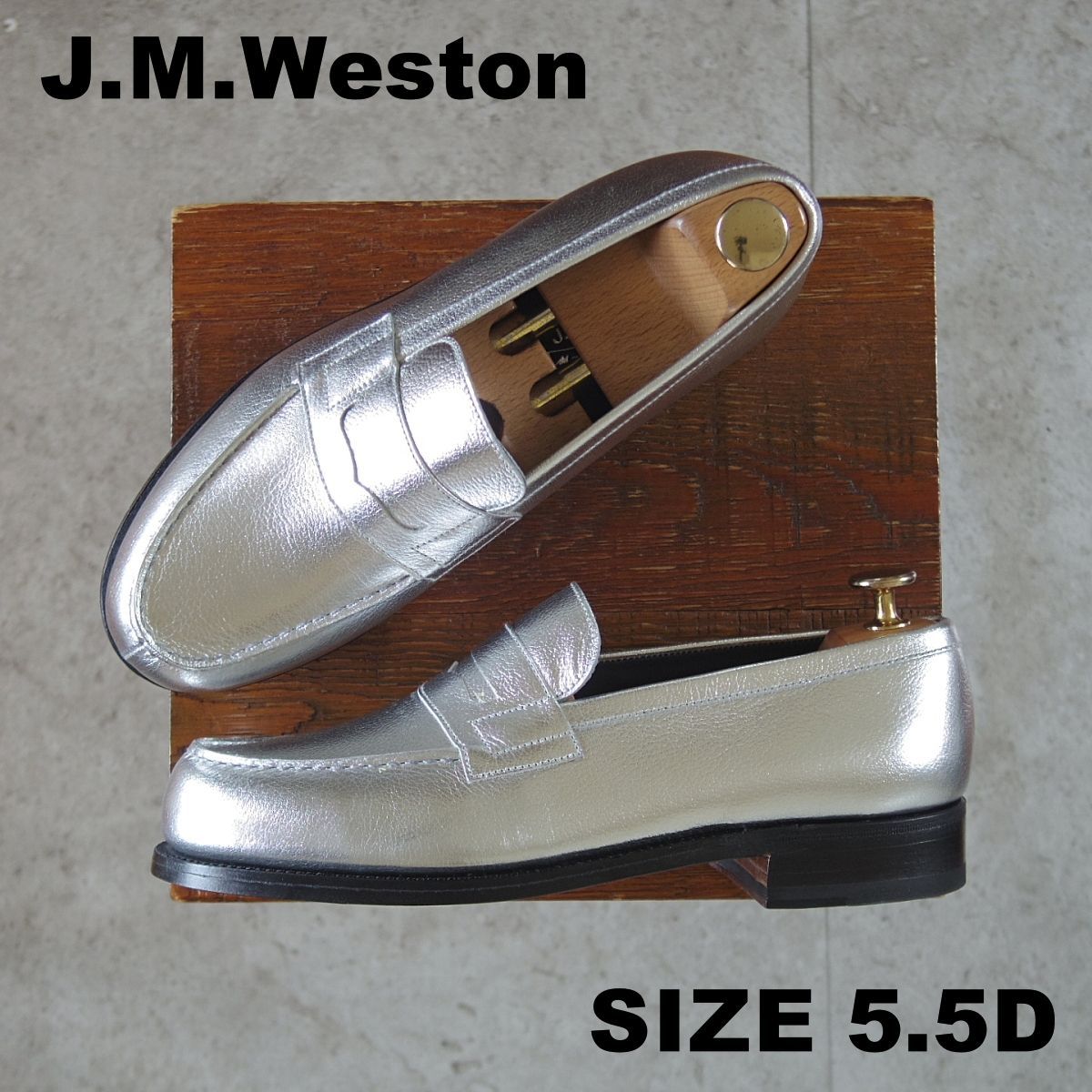 未使用★J.M.ウエストン 5.5D【現行定価￥165,000-★Cristmas Collection 2021/180/コインローファー】41ラスト/シルバー/Weston★p201 42,237円