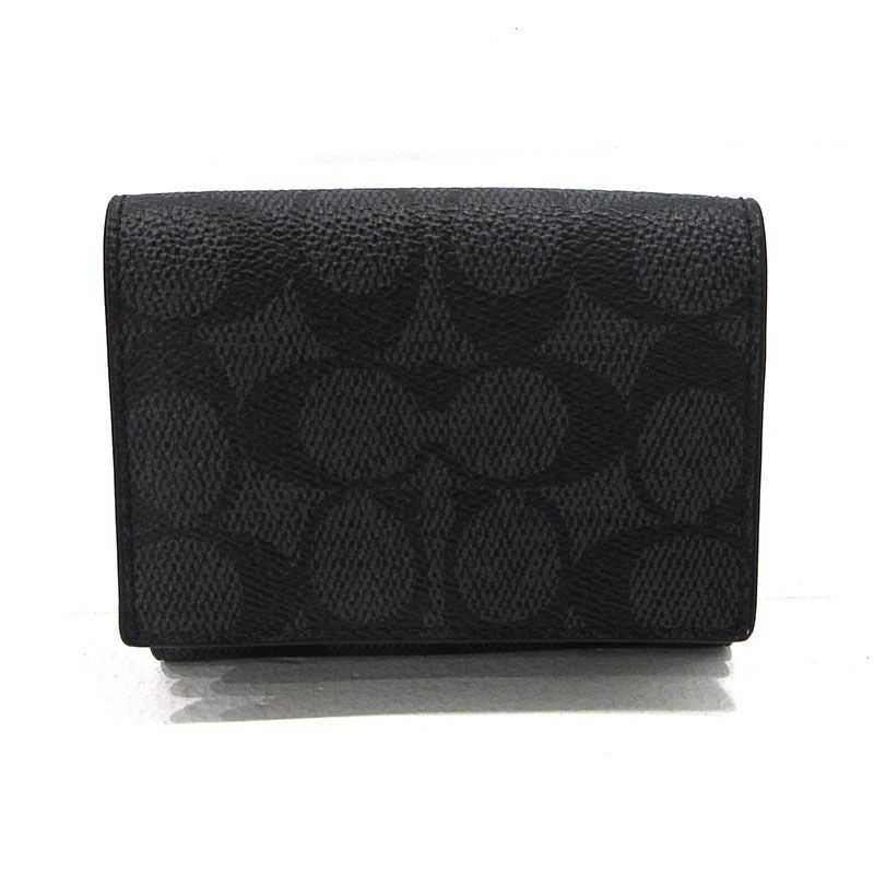【三重本店】 中古 COACH | コーチ 三つ折り財布 トライフォールド コインウォレット CAK09 シグネチャー ブラック 【125】