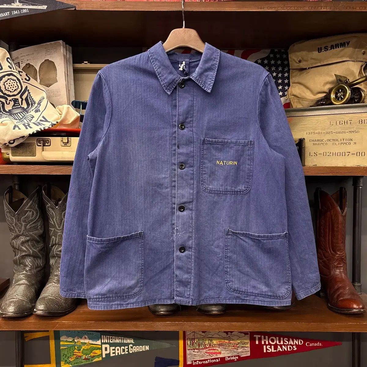 70s KUNO ナチュラル フェイディング コットン ヘリンボーンツイル フレンチ ワークジャケット N2176 12,822円