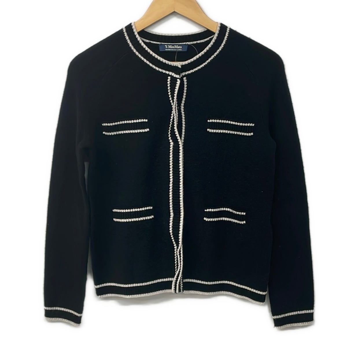 S Max Mara(マックスマーラ) カーディガン サイズS レディース - 黒×白 長袖