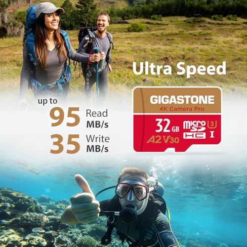 【5年保証 】GIGASTONE マイクロSDカード 32GB 2個セット A2 V30 UHS-I U3 Class 10 95/35 MB/S アクションカメラ スポーツカメラ 4K Ultra HD 動画 SD変換アダプタ付き ミニ収納 316d90ab