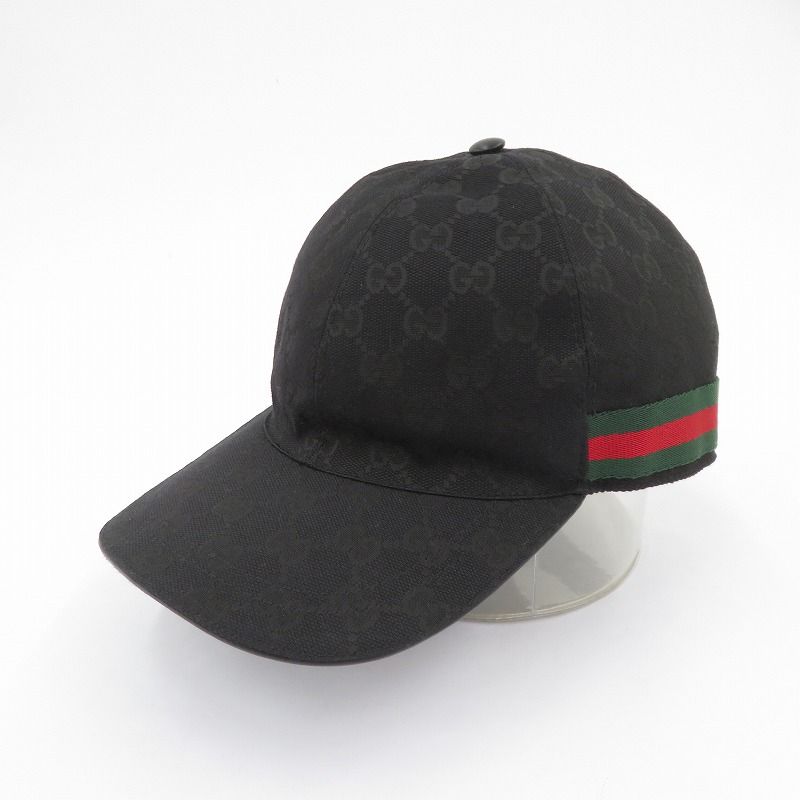 【瀬戸大橋店】 中古 GUCCI | グッチ キャップ ウェブストライプ GGキャンバス 200035・601491 ブラック サイズ：L 【135】