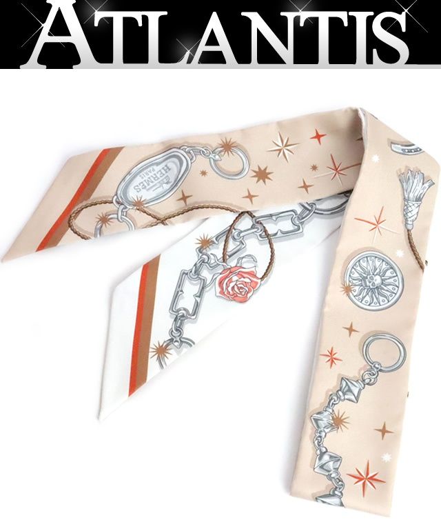 【広尾店】美品 エルメス HERMES ツイリー スカーフ セ・ラ・フェット スカル柄 ブラウン系 シルク100％ 【19704】