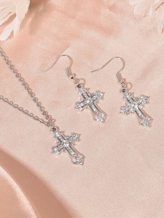 jewelry women's set dark style punk jewelry set cross pendant rose ring 1 set