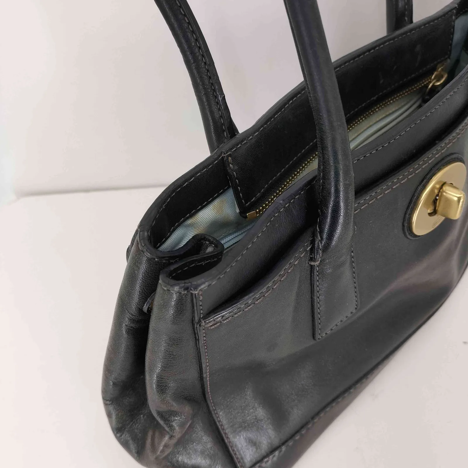 コーチ COACH レザー ターンロック ハンドバッグ leather turn lock