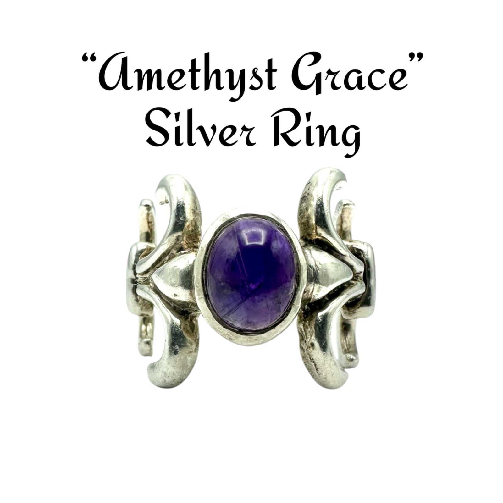 【指先を彩る】 アメジスト SILVER 刻印 Vintage Design Ring シルバー ヴィンテージ デザイン リング 14号 ユニセックス 天然石 アートピース モード