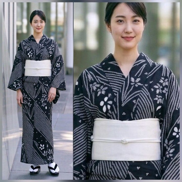 新品★有松鳴海絞り浴衣【手縫い仕立て】身丈163 裄66 シボ良好 黒 ブラック 花文様 絞り浴衣