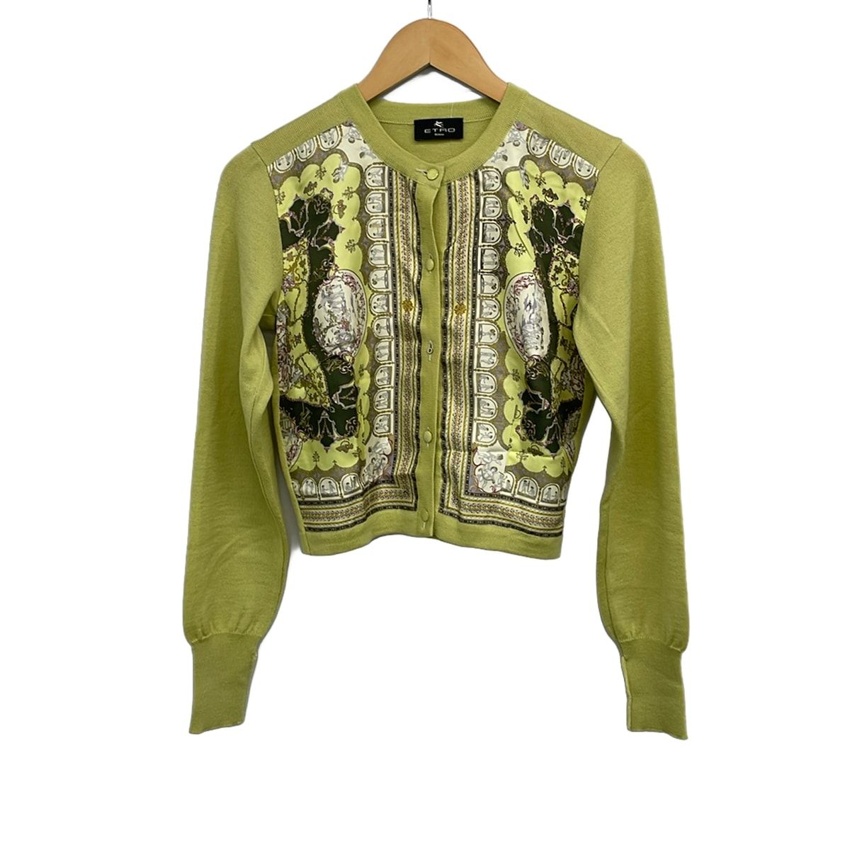 ETRO(エトロ) カーディガン サイズ42 M レディース - イエローグリーン×ベージュ×マルチ 長袖/一部シルク