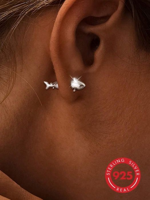 ジュエリー レディース イヤーアクセサリー 1個 ファッショナブルな製海洋生物サメデザインピアス、デイリー、パーティー、通勤に適し、女性へのギフトにも
