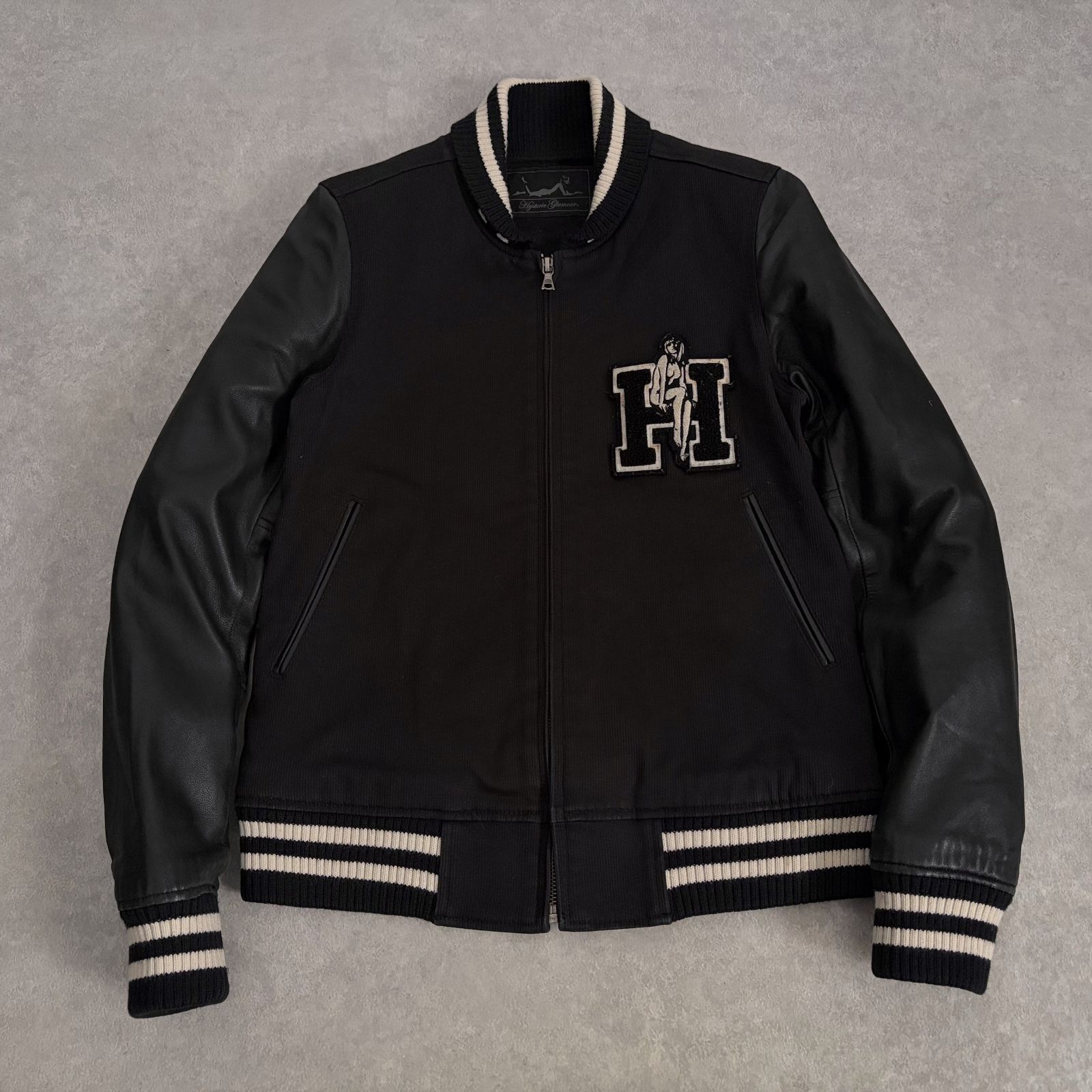 Hysteric Glamour ピンナップガールワッペン 袖レザー スタジャン ジャケット ヒステリックグラマー
