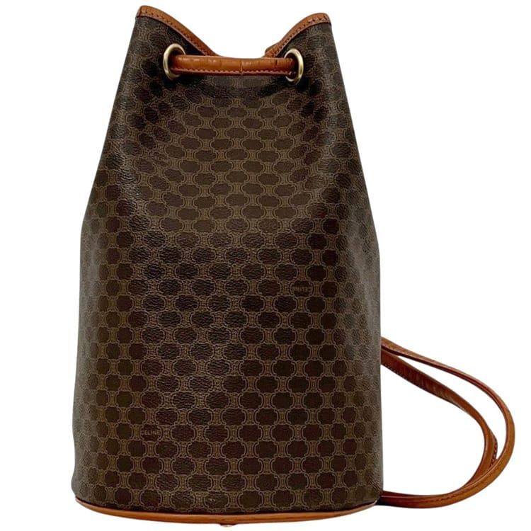 セリーヌ 巾着 リュック ショルダーバッグ マカダム Ｍ08 CELINE PVC レザー ブラウン 茶色 中古 レディース デイパック 26,520円