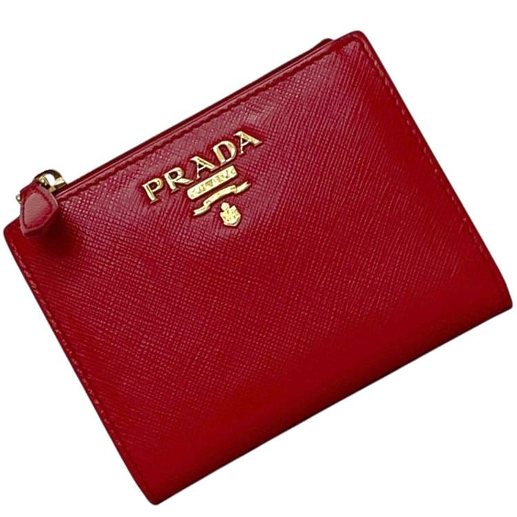 プラダ 二つ折り 財布 コンパクト ウォレット 1ML023 42 PRADA サフィアーノ レザー レッド 赤 中古 レディース