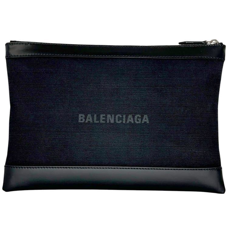 バレンシアガ クラッチバッグ ネイビークリップ M 美品 373834 1000 V 528147 BALENCIAGA キャンバス レザー ブラック 黒 中古 メンズ 22,792円